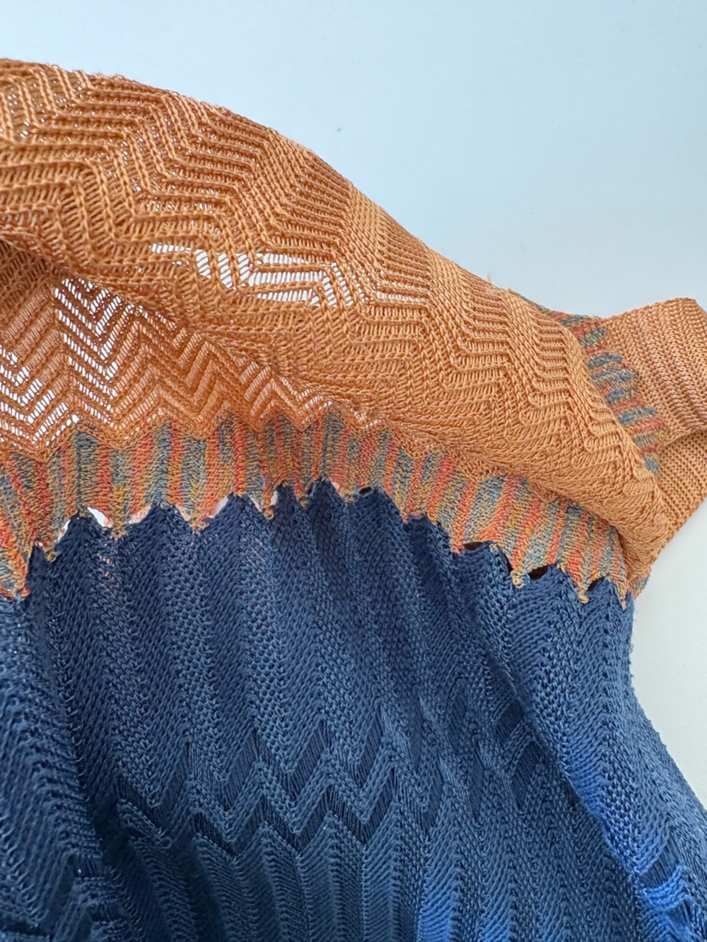 M Missoni || Knit Tank Dress Zig Zag Chevron Blue Orange Peach US 2 - Picture 7 of 13